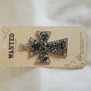 New Cross Beaded Silver Rhinestone Pendant